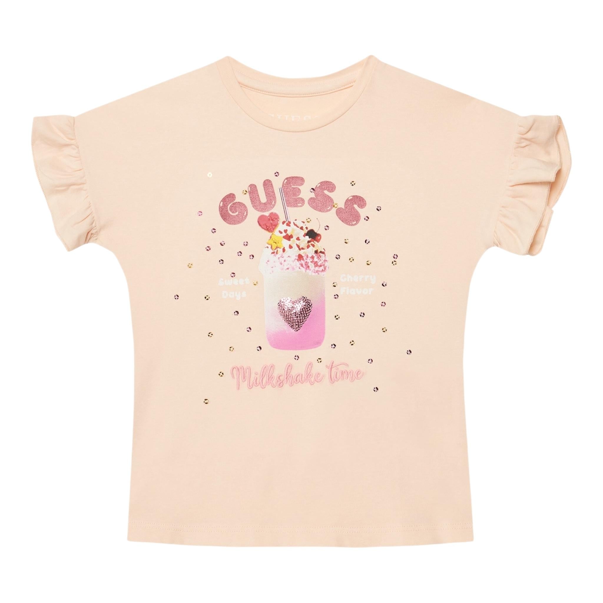 Guess T-Shirt Gircollo Tinta Unita con Stampa per Neonata K5GI02K6YW4X ROSA GUESS 