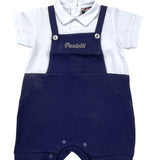 Cesare Paciotti Halbarm-Strampler mit falscher Latzhose, weiß, für Neugeborene