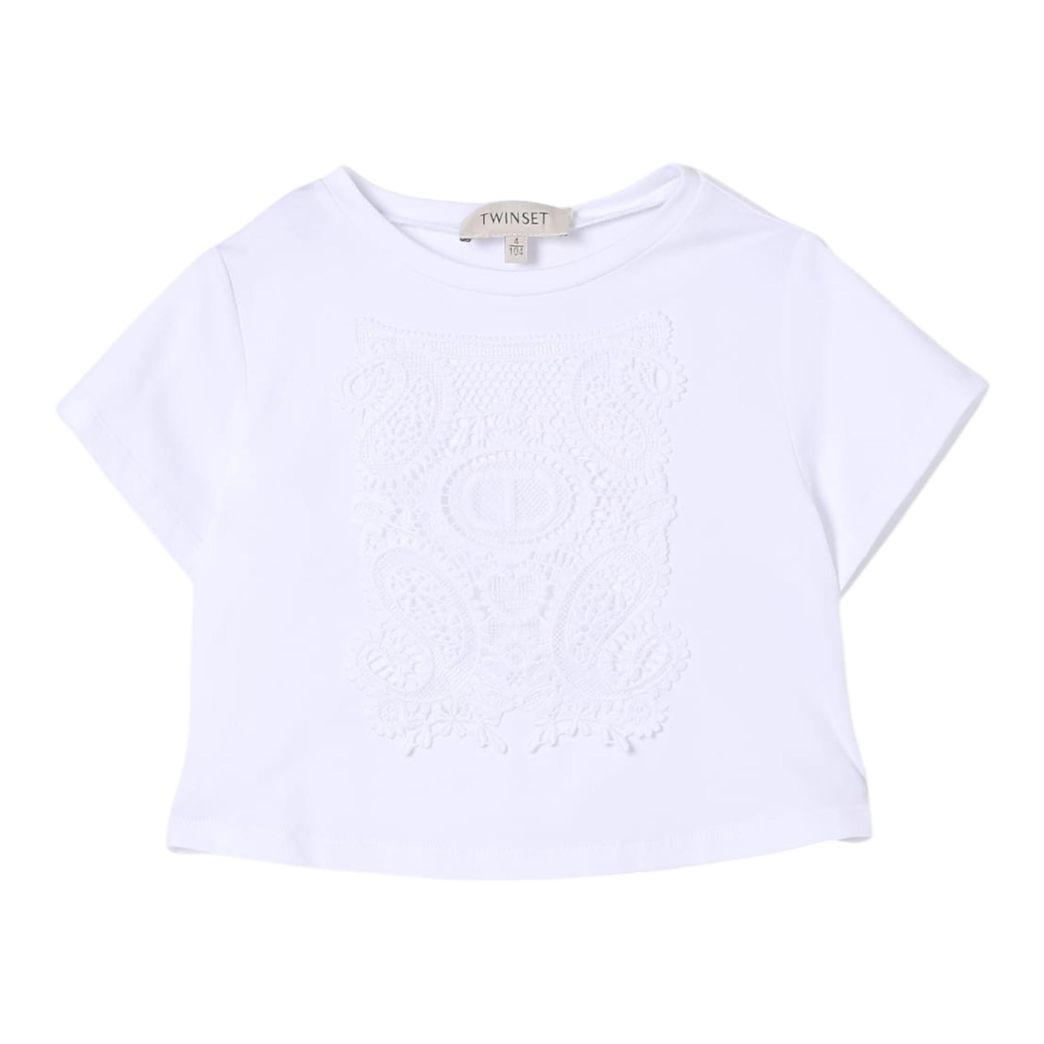 Twinset T-Shirt Girocollo Tinta Unita con Ricami per Bambina 251GJ2480X BIANCO TWINSET 