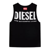 Diesel Einfarbiges Tanktop mit Rundhalsausschnitt und kontrastierendem Logo-Print in Schwarz für Jungen