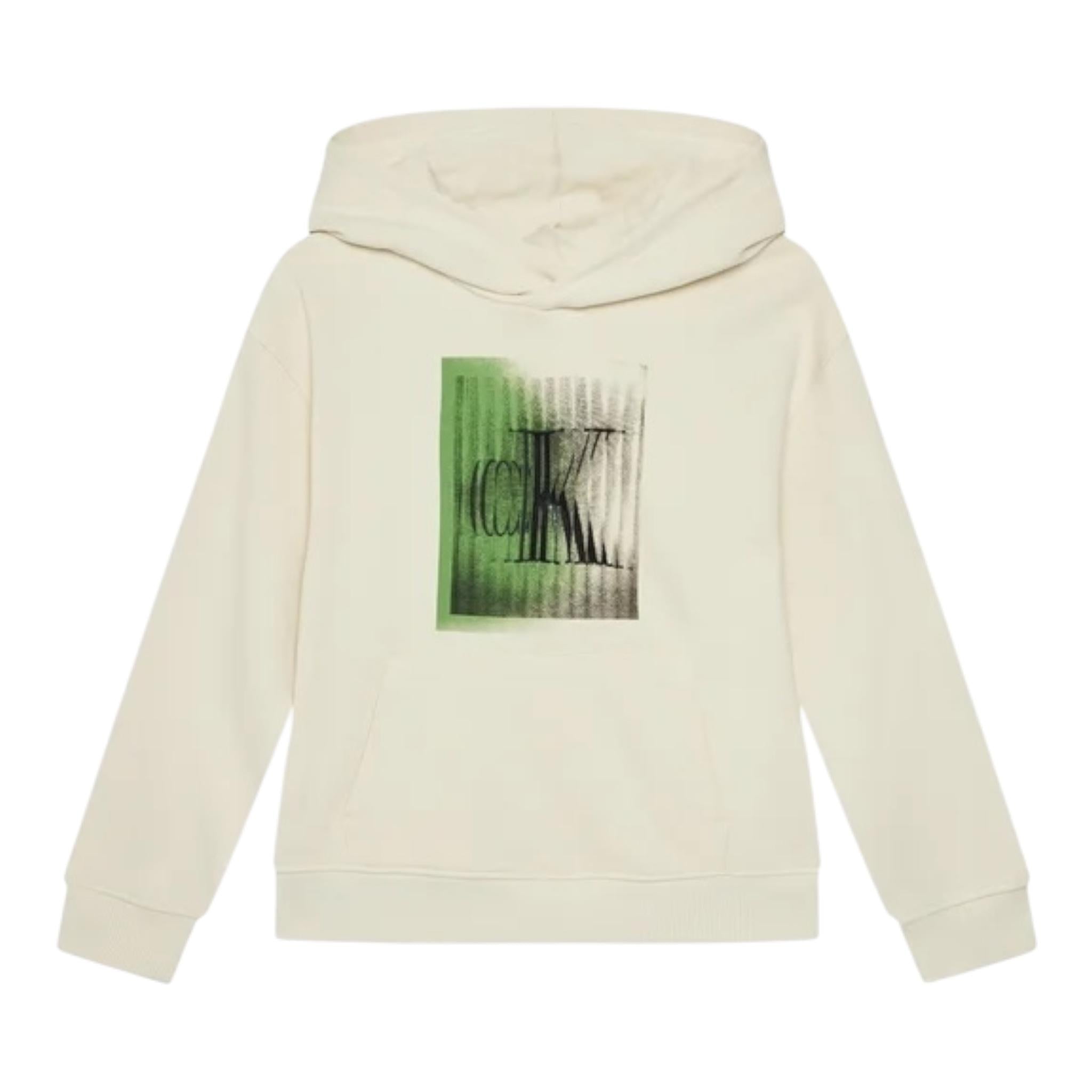 Calvin Klein Felpa Tinta Unita con Cappuccio E Stampa per Bambino IB0IB02380 PANNA CALVIN KLEIN 