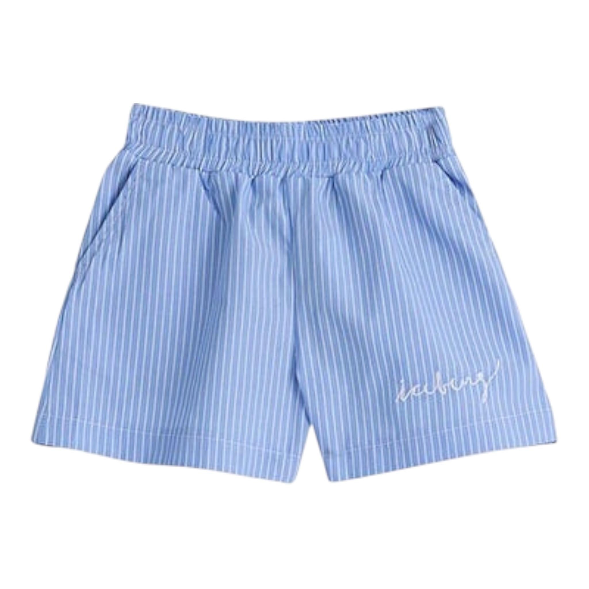 Iceberg Short Tinta Unita con Fantasia A Righe per Bambina SHICE5161B AZZURRO ICEBERG 