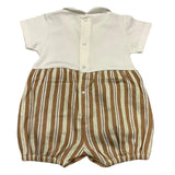 Barcellino Zweifarbiger Strampler Halbarm Weiß/Beige für Neugeborene