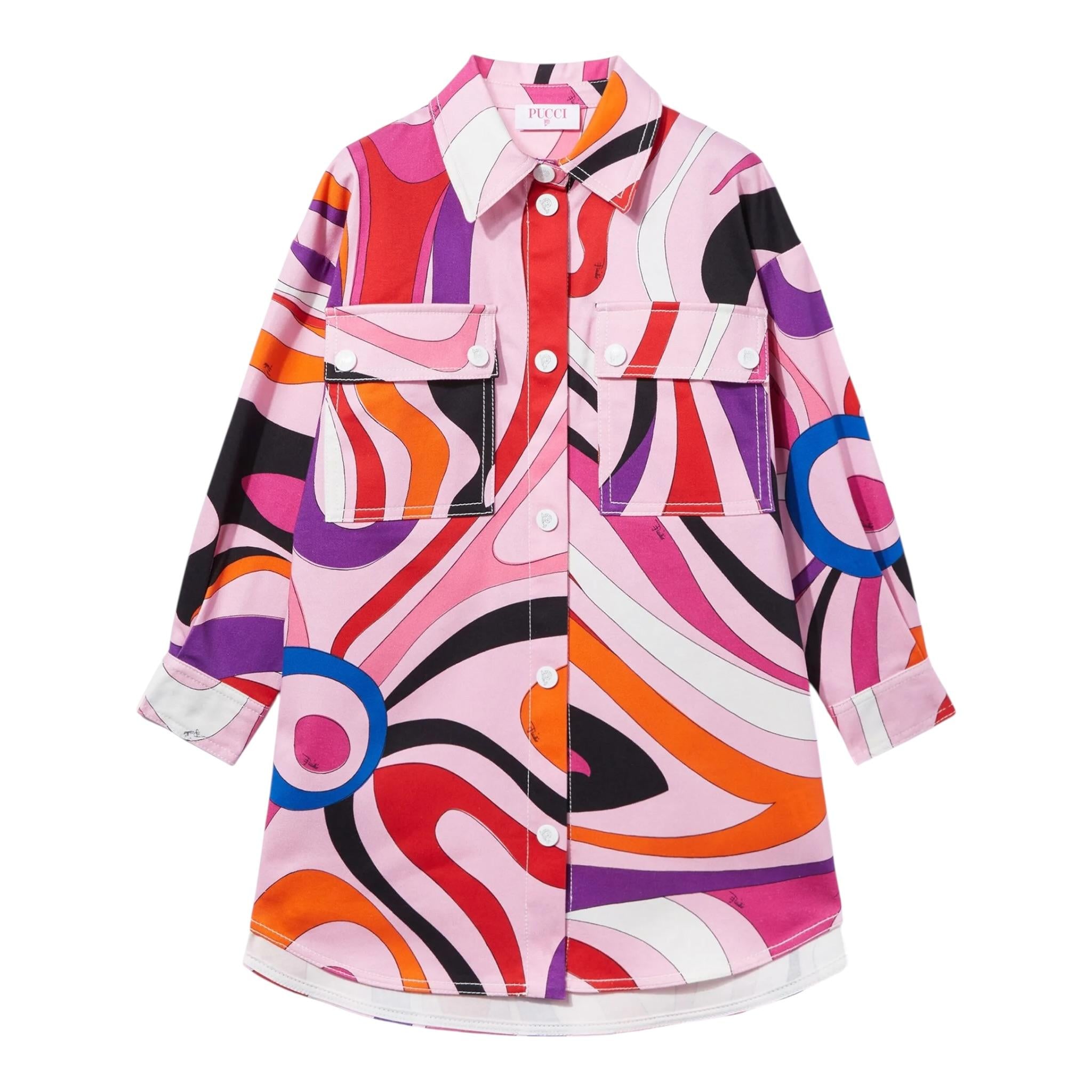 Emilio Pucci Abito Manica Lunga Tinta Unita Stampa Fantasia per Bambina PU1A60 ROSA EMILIO PUCCI 