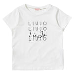 Liu Jo T-Shirt Girocollo Tinta Unita con Logo per Bambina G3099 BIANCO LIU JO 