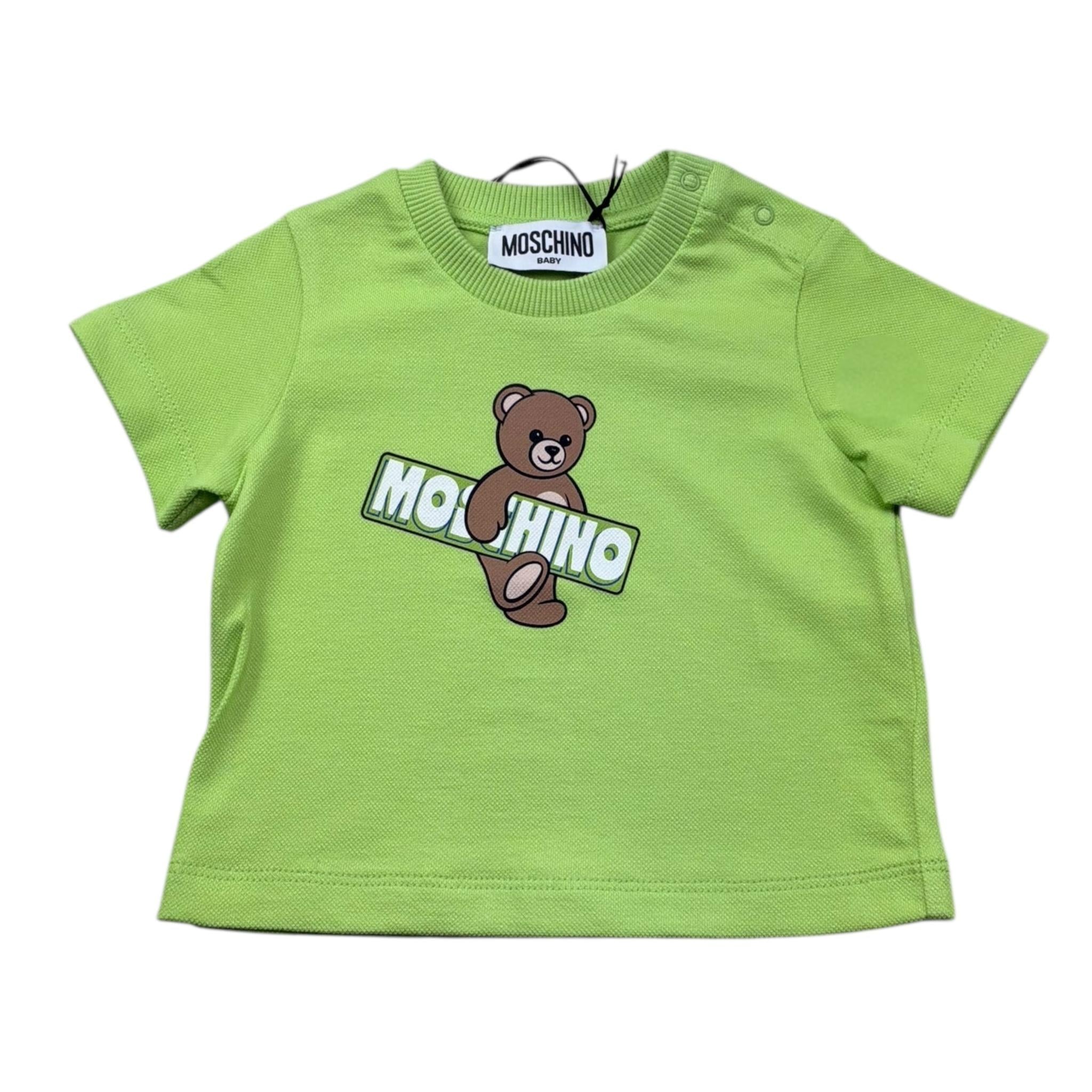 Moschino T-Shirt Girocollo Tinta Unita con Stampa per Neonato MOM031 VERDE MOSCHINO 