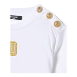 Balmain T-Shirt Girocollo Tinta Unita con Stampa per Bambino BW8P61 BIANCO BALMAIN 