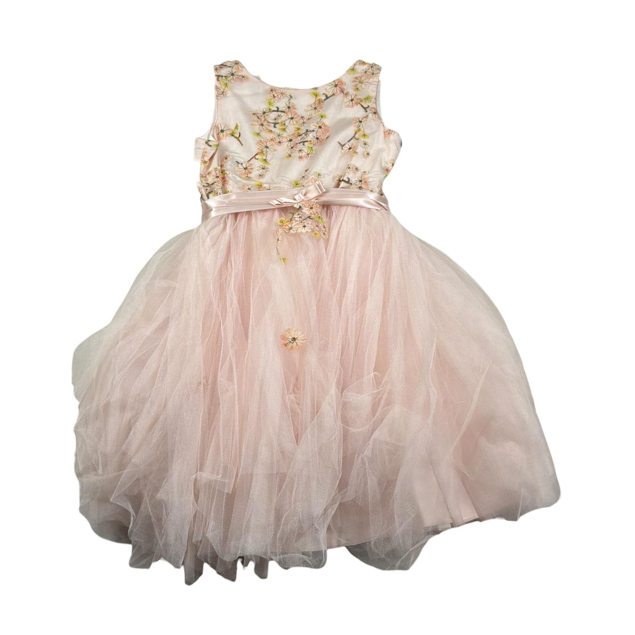 Miss Leod Abito Mezza Manica tinta unita con Ricami Rosa per Bambina 4507 ROSA MISS LEOD 