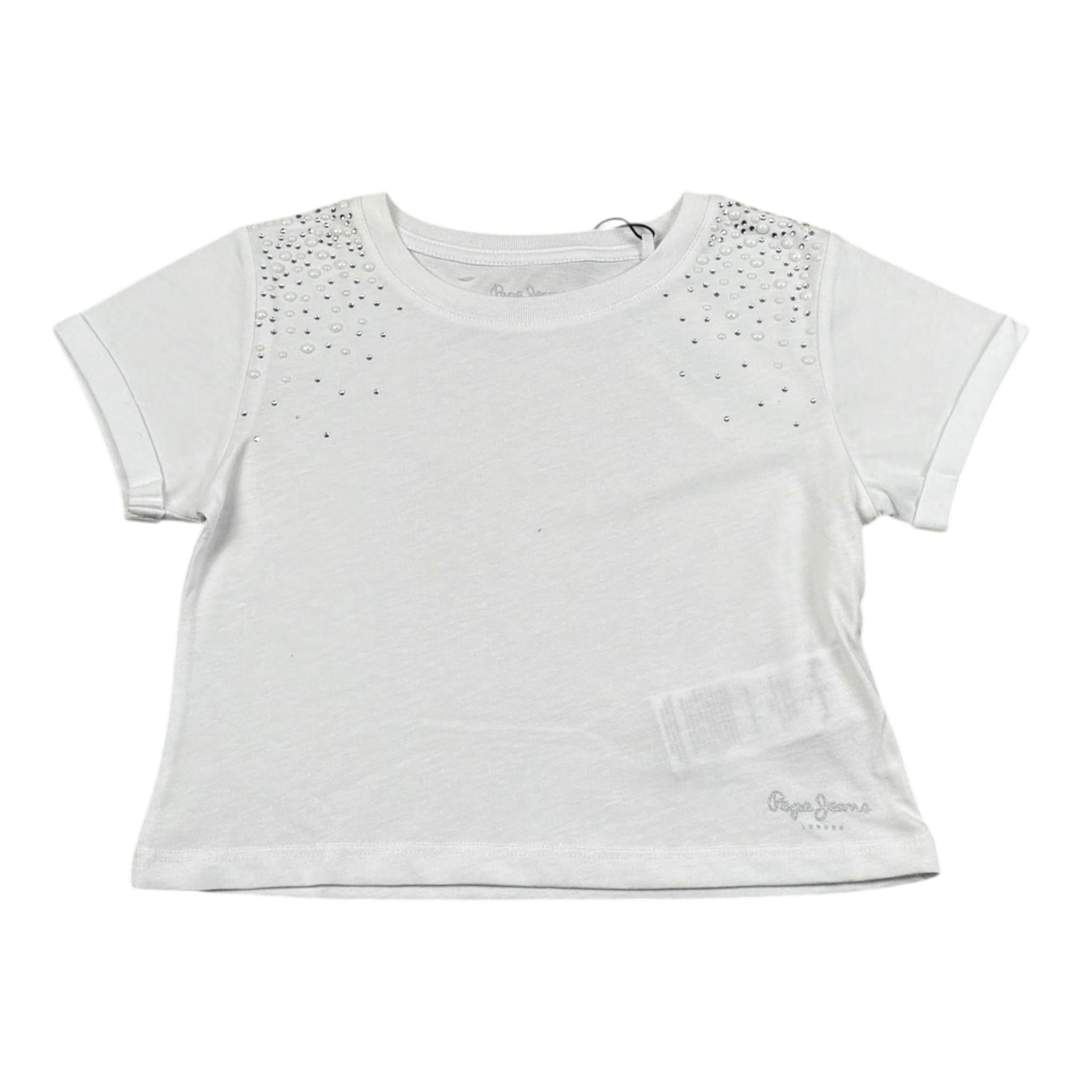 Pepe Feamo T-Shirt Tinta Unita con Applicazioni per Bambina PG503155 BIANCO PEPE JEANS 