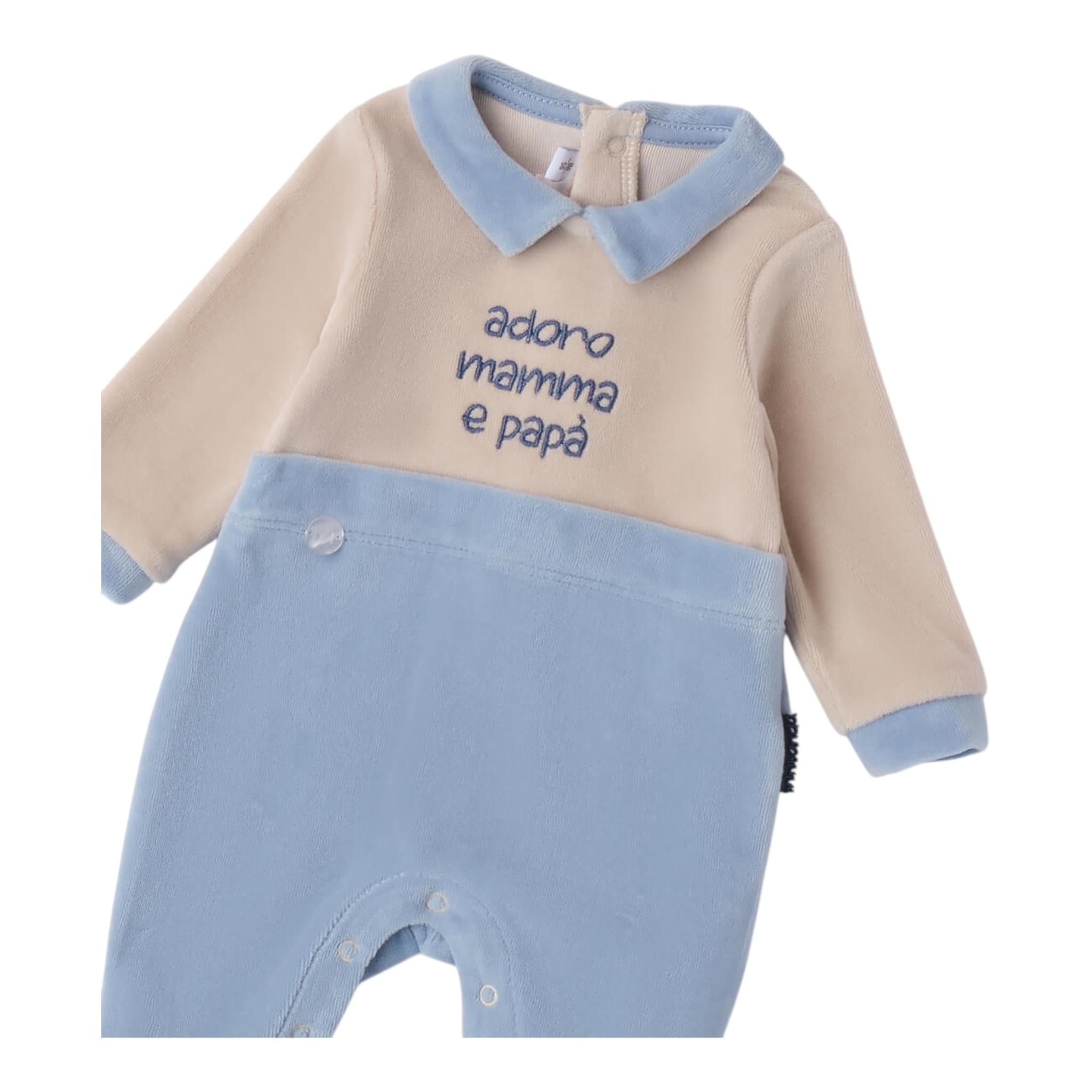 MINI BANDA tutina bicolore con stampa e colletto Azzurro/beige per Neonato 3A649 AZZURRO/BEIGE MINI BANDA 