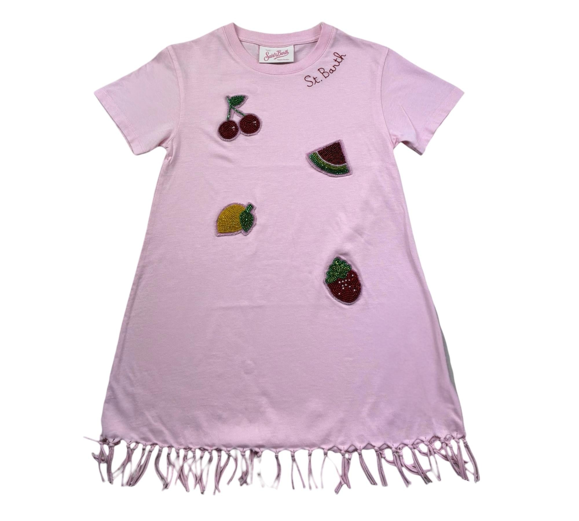 Saint Barth Abito Mezza Manica Tinta Unita con Frange per Bambina ABY ROSA SAINT BARTH 