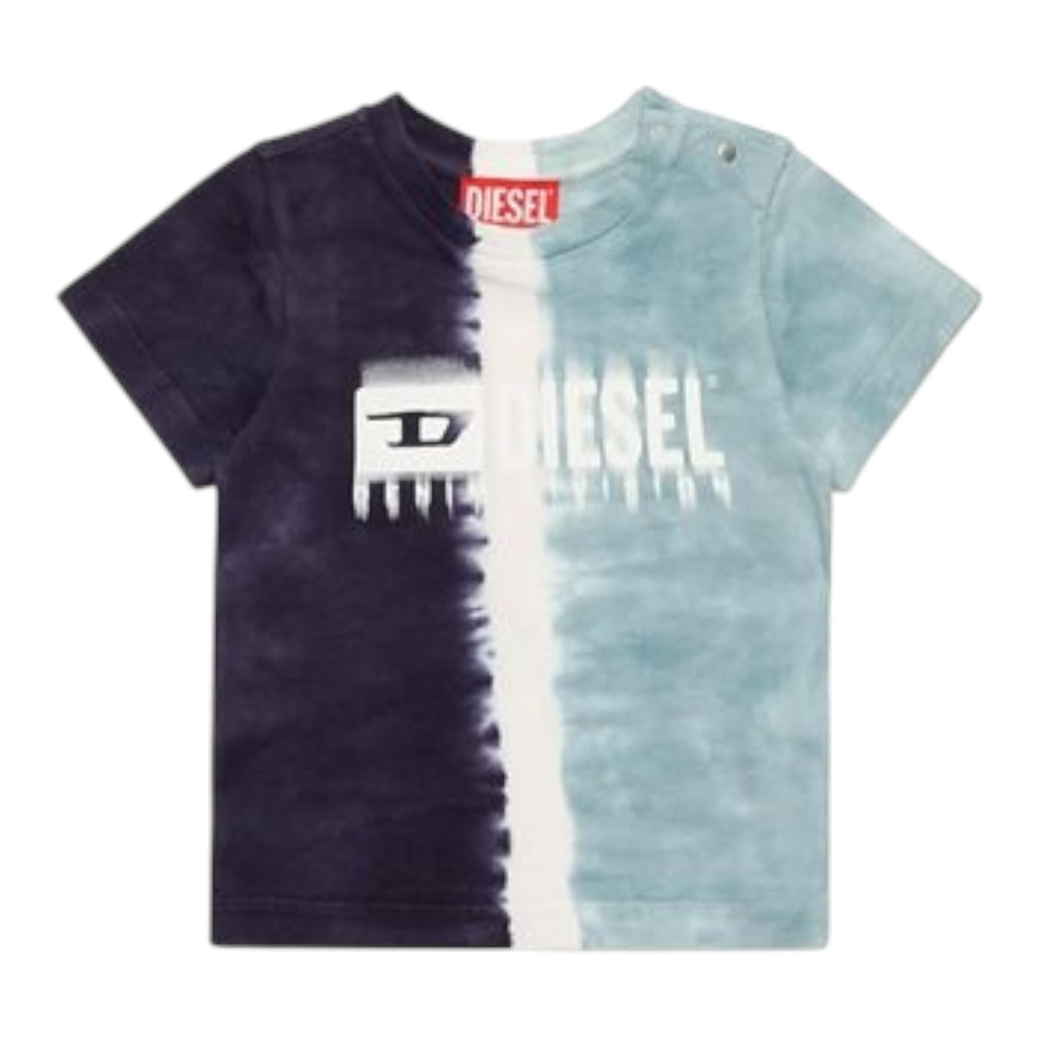 Diesel T-Shirt Tricolore con Stampa per Neonato K00617 BLU DIESEL 