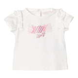 Liu Jo Einfarbiges T-Shirt mit Rundhalsausschnitt und kontrastierendem Print in Weiß für Baby-Mädchen