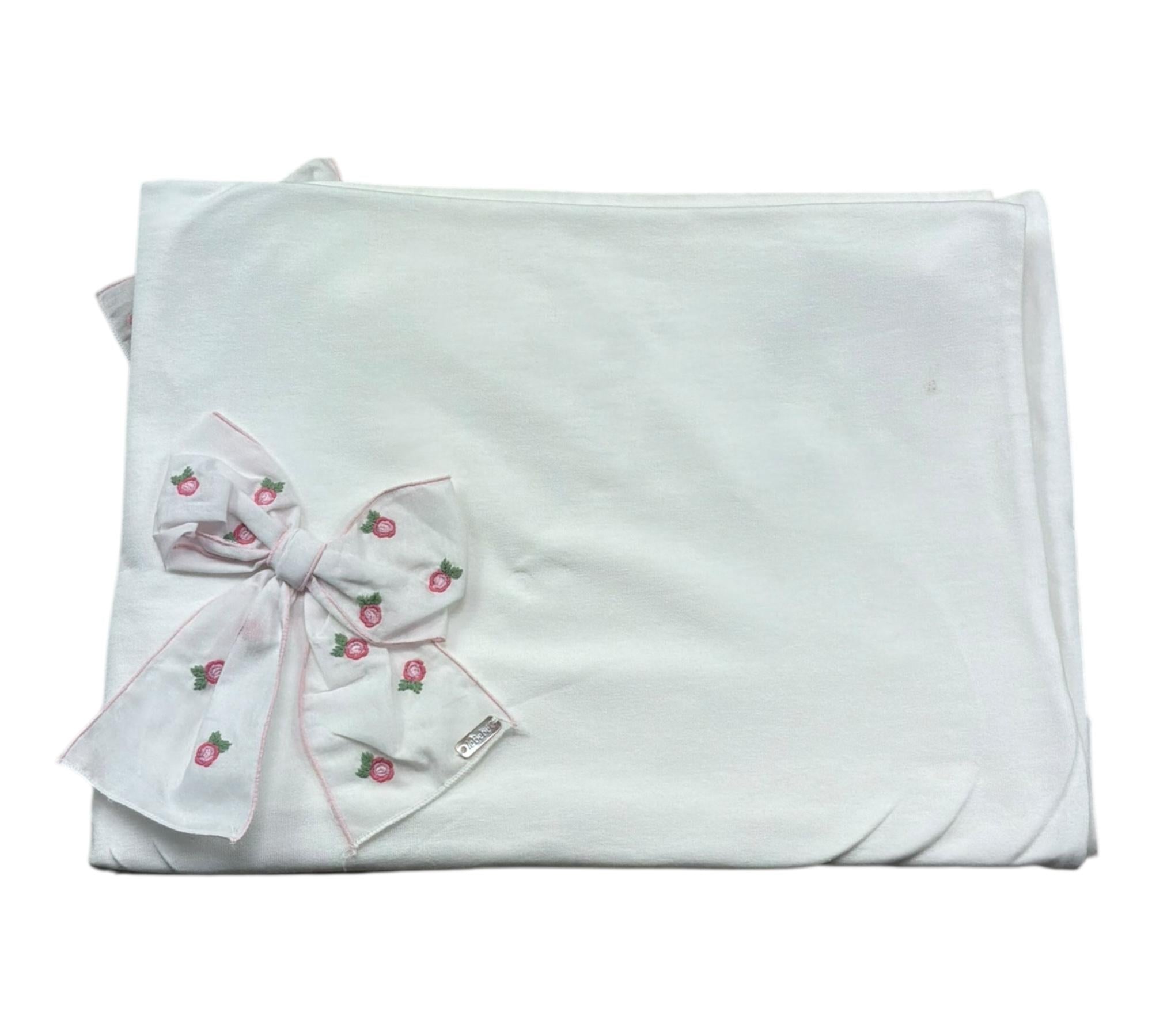 Le Bebe Coperta Tinta Unita con Fiocco per Neonata BG6219 BIANCO LE BEBE 