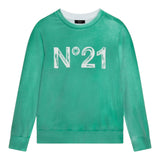 N°21 Einfarbiges Rundhals-Sweatshirt mit grünem Logo-Print für Jungen