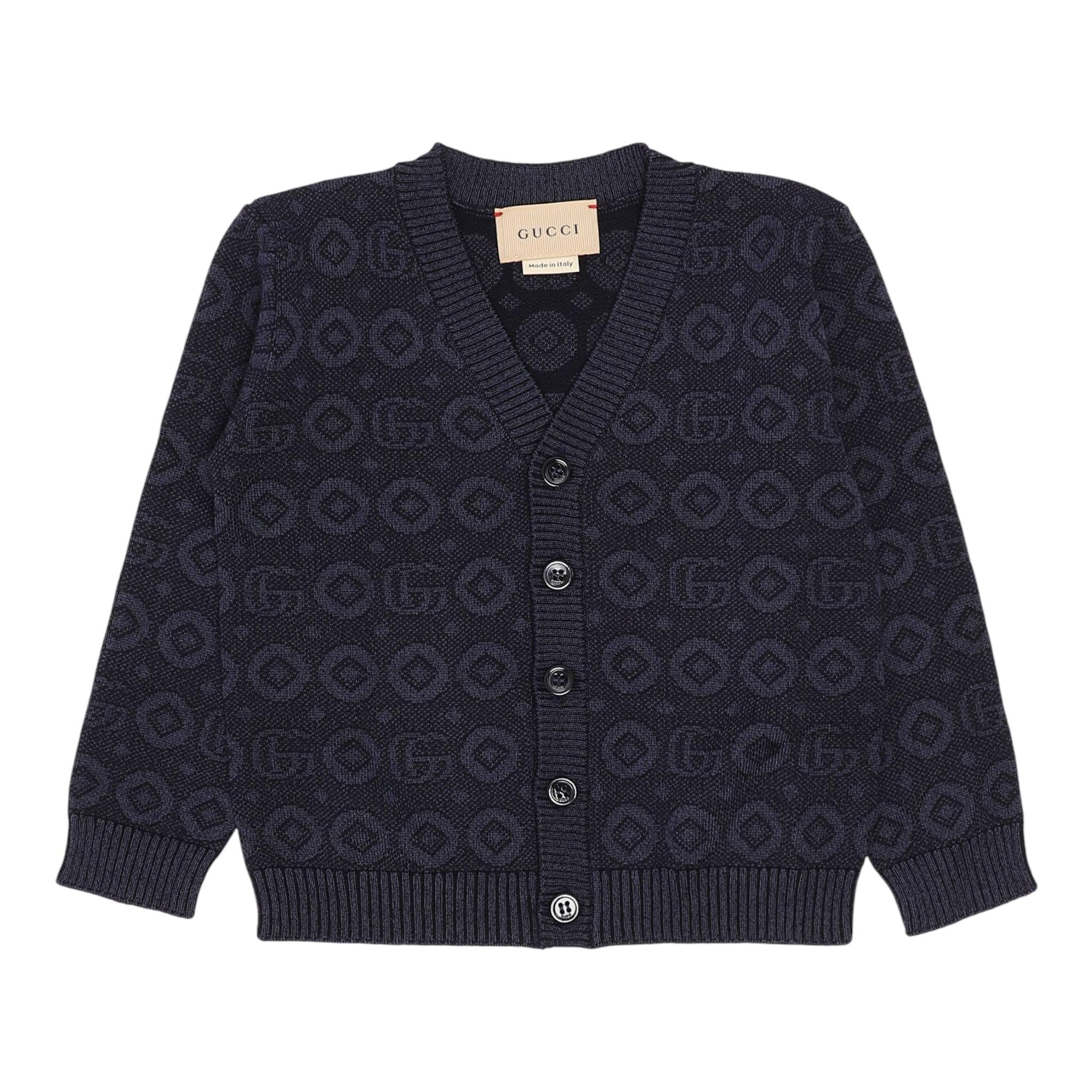 GUCCI cardigan tinta unita scollo a v con loghi Blu per Bambino 785471 BLU GUCCI 