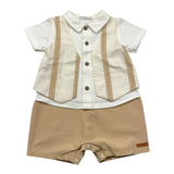 Barcellino Zweifarbiger Strampler Halbarm mit Knöpfen Weiß/Beige für Neugeborene
