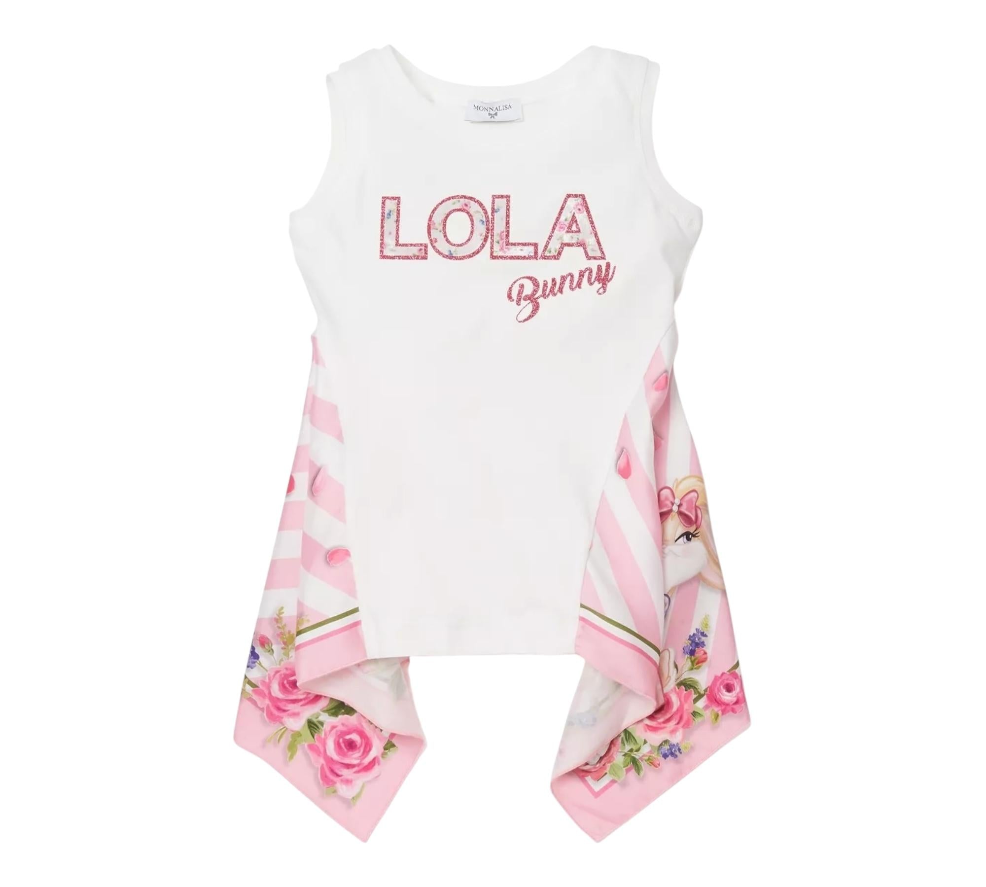 Monnalisa Canotta Girocollo Tinta Unita con Stampa per Bambina 113607AF BIANCO MONNALISA 