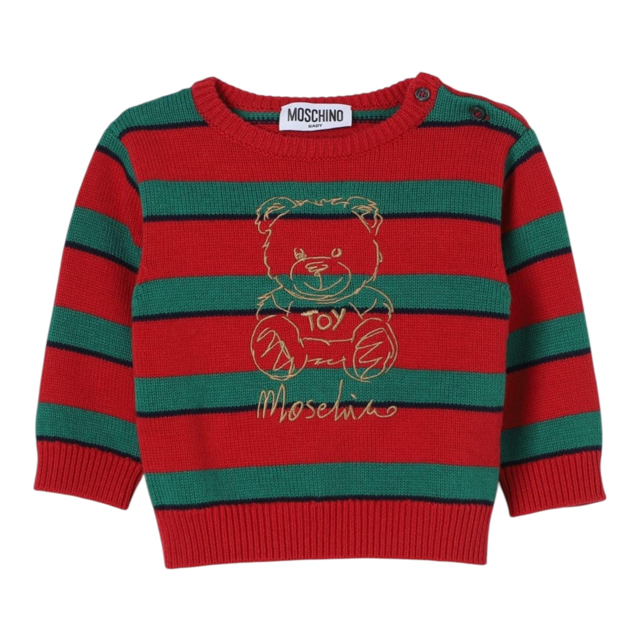 MOSCHINO maglia girocollo bicolore con orso Rosso/verde per Bambino HMW010 ROSSO/VERDE MOSCHINO 