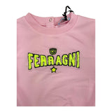 Chiara Ferragni Einfarbiges Rundhals-Sweatshirt mit rosa Aufdruck für Babys