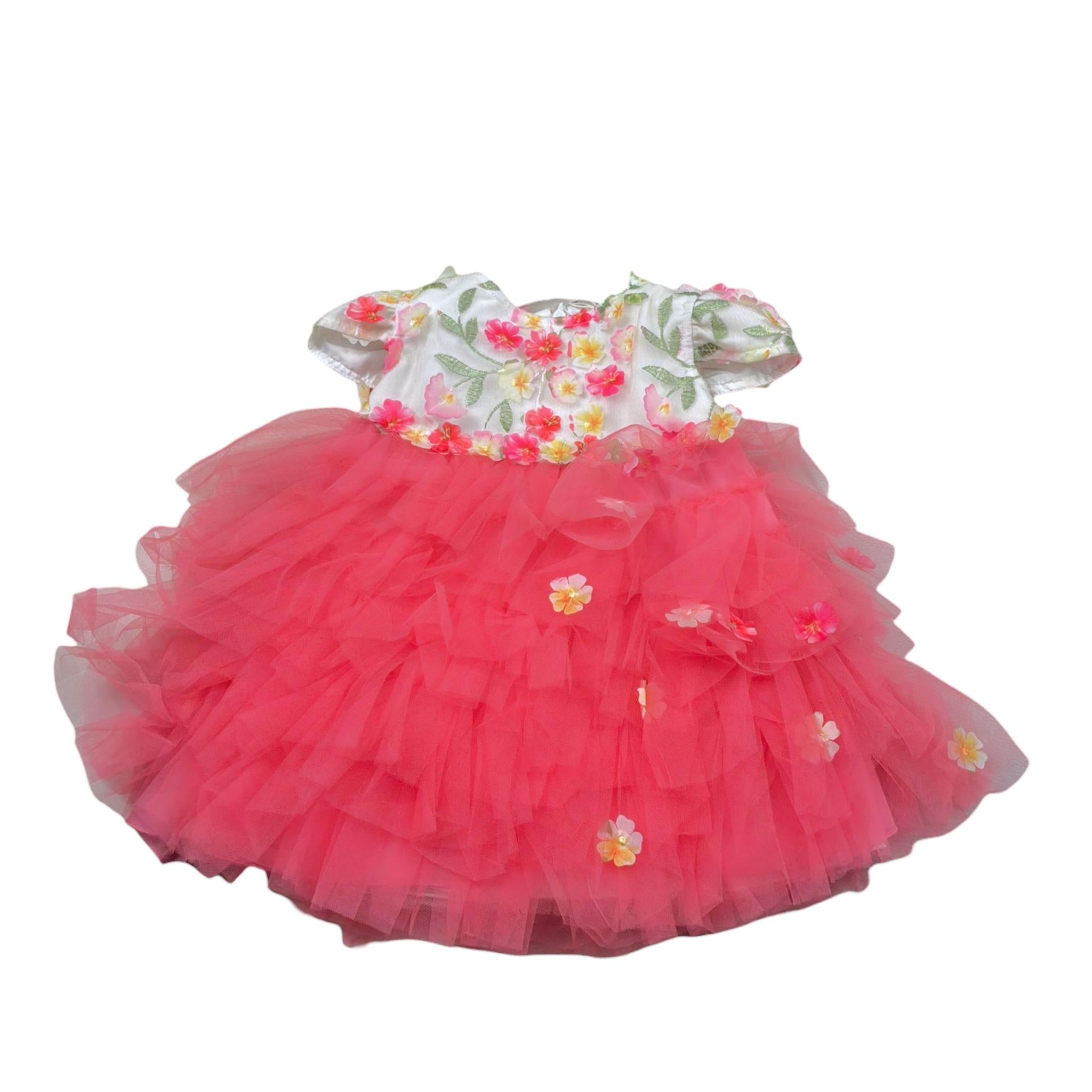 Aletta Abito Cerimonia Tinta Unita con Fantasia E Tulle per Neonata HD00520 BIANCO ALETTA 