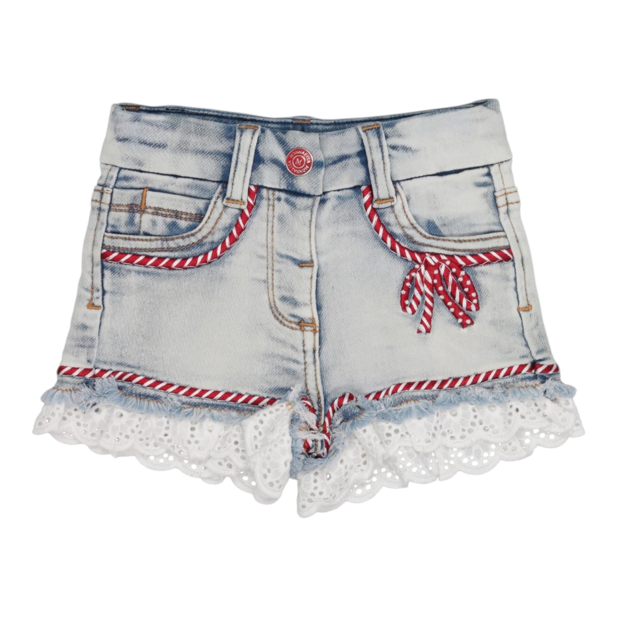 Monnalisa Short In Denim Tinta Unita con Girovita Regolabile per Bambina 39E403 AZZURRO MONNALISA 