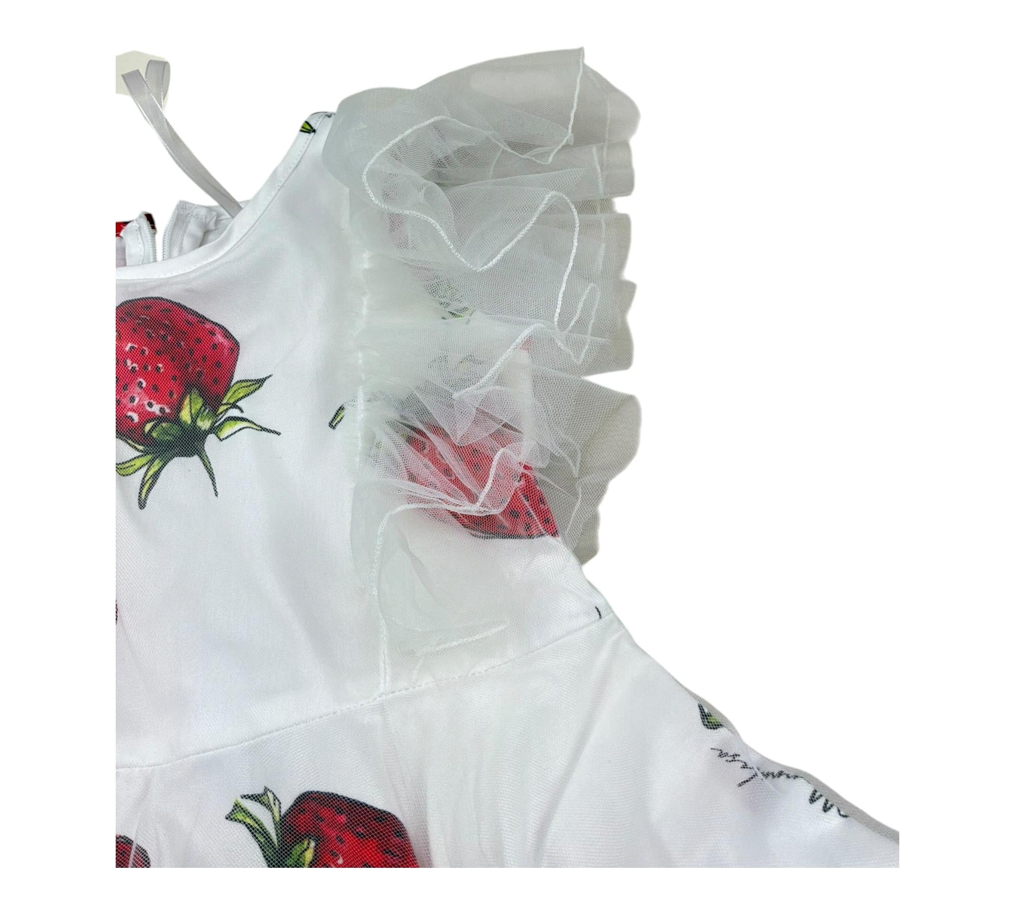 Monnalisa Abito Giromanica Tinta Unita Fantasia Fragole per Bambina 117923 BIANCO MONNALISA 