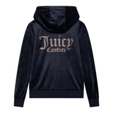 Juicy Couture Mädchen Schwarzer Kapuzenpullover mit Reißverschluss aus massivem Wildleder