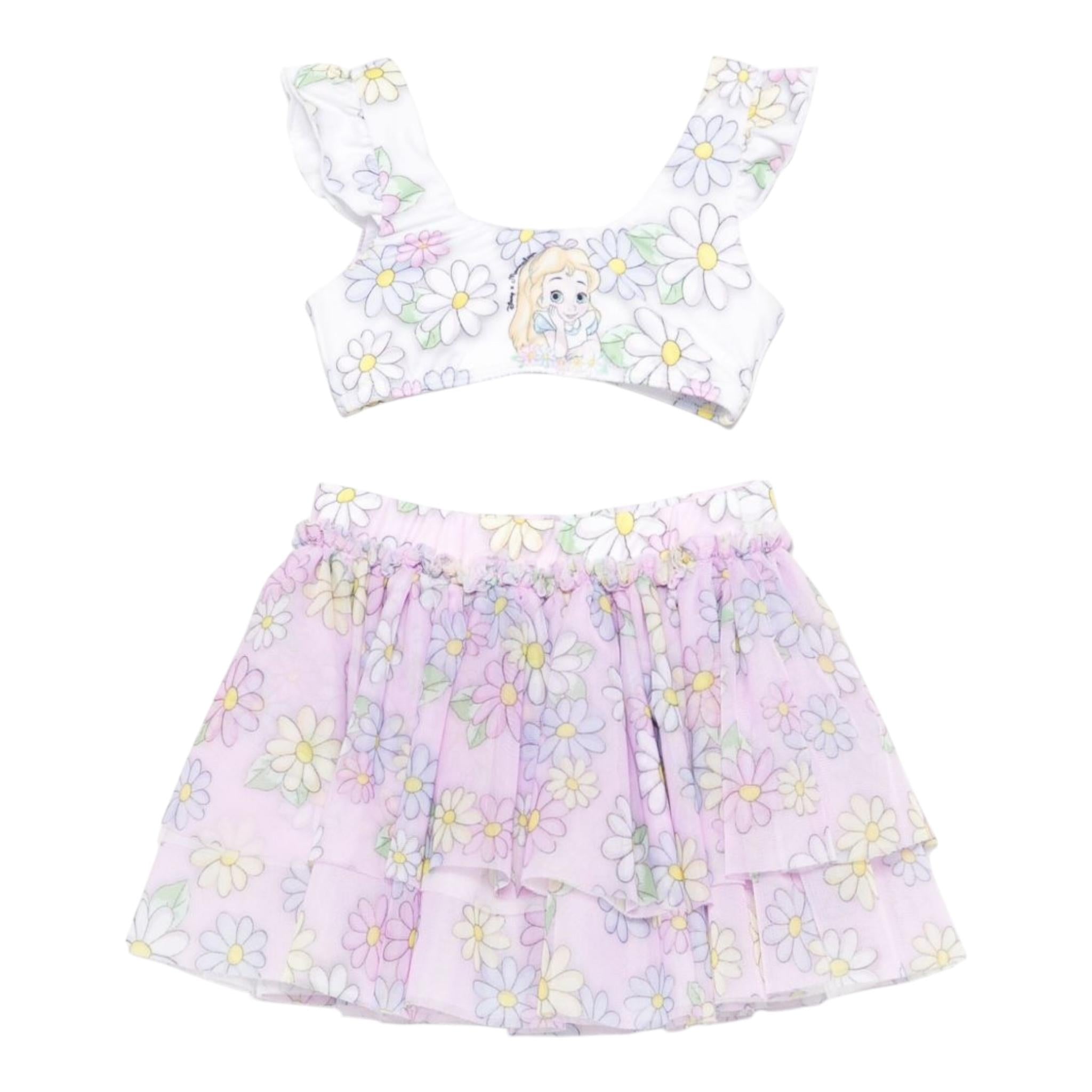 Monnalisa Set 3 Pezzi Costume-Gonna-Fascia Tinta Unita con Stampa per Neonata 39E048 BIANCO MONNALISA 