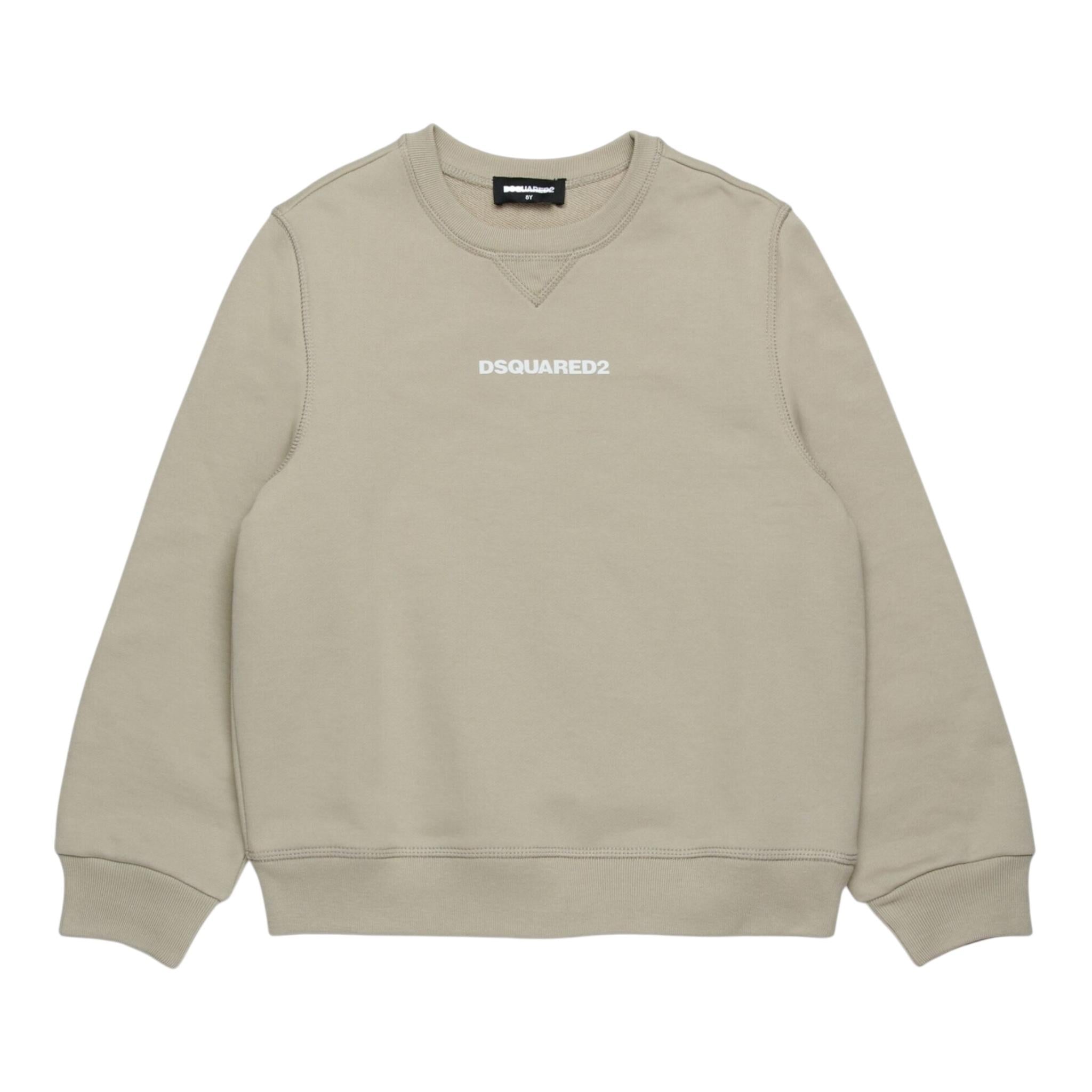Dsquared2 Felpa Girocollo Tinta Unita con Stampa per Bambino DQ2739 BEIGE DSQUARED2 