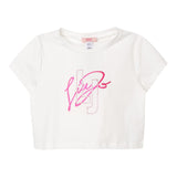 Liu Jo Einfarbiges T-Shirt mit Rundhalsausschnitt und kontrastierendem Print in Weiß für Baby-Mädchen