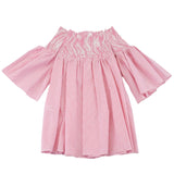 Twinset Weiß/Rosa gestreiftes Kleid mit halblangen Ärmeln für Mädchen