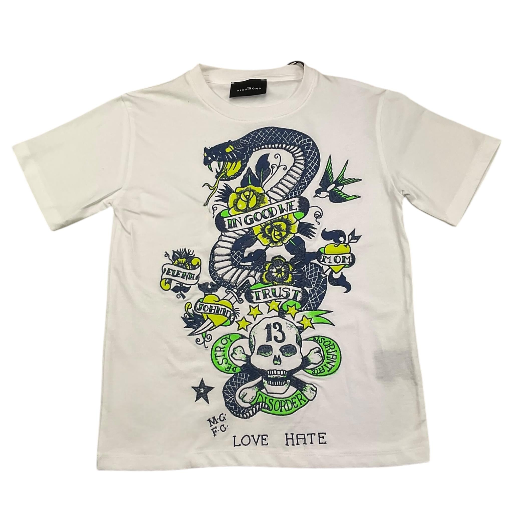 JOHN RICHMOND t-shirt girocollo tinta unita con stampa in contrasto Bianco per Bambino RBA25190TS BIANCO JOHN RICHMOND 