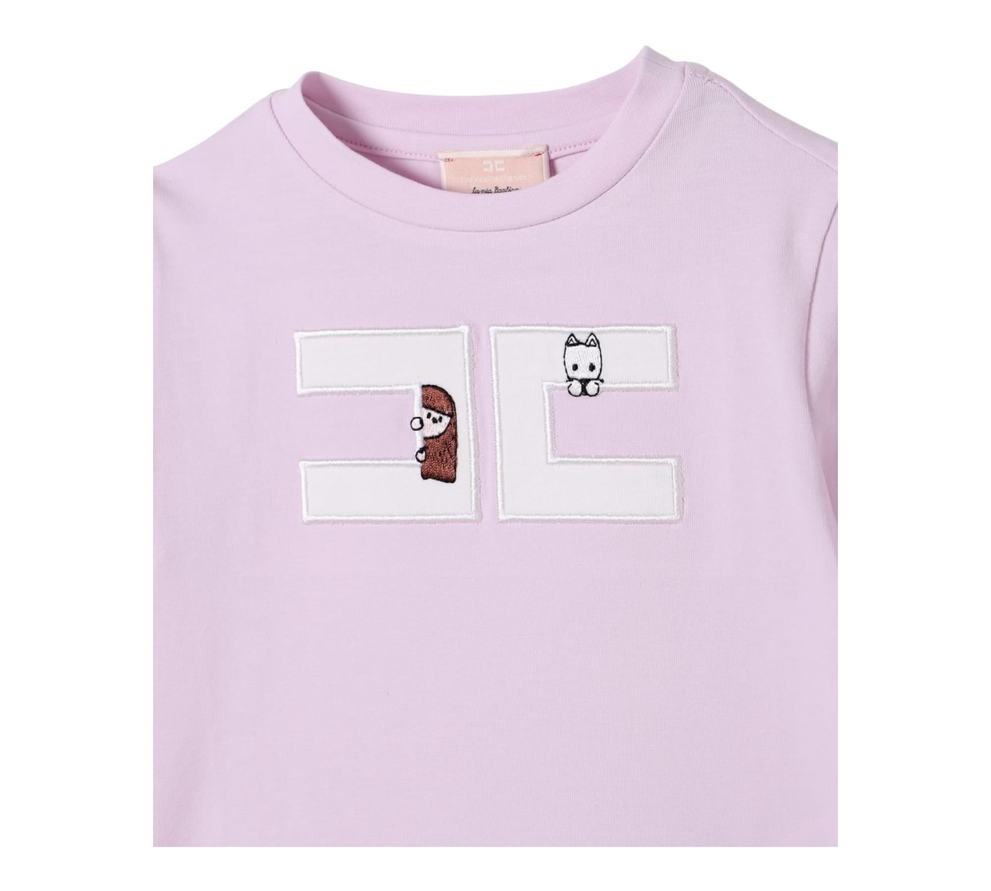 Elisabetta Franchi T-Shirt Girocollo Tinta Unita con Logo per Bambina EGTS090 LILLA ELISABETTA FRANCHI 