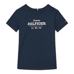 Tommy Hilfiger T-Shirt Girocollo Tinta Unita con Logo per Bambino KB0KB09356 BLU TOMMY HILFIGER 