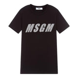 Msgm – Einfarbiges T-Shirt mit Rundhalsausschnitt und schwarzem Logo-Print für Mädchen