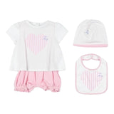 Fay Zweifarbiges Strampler-Set - Mütze-Lätzchen Weiß/Rosa für Neugeborene