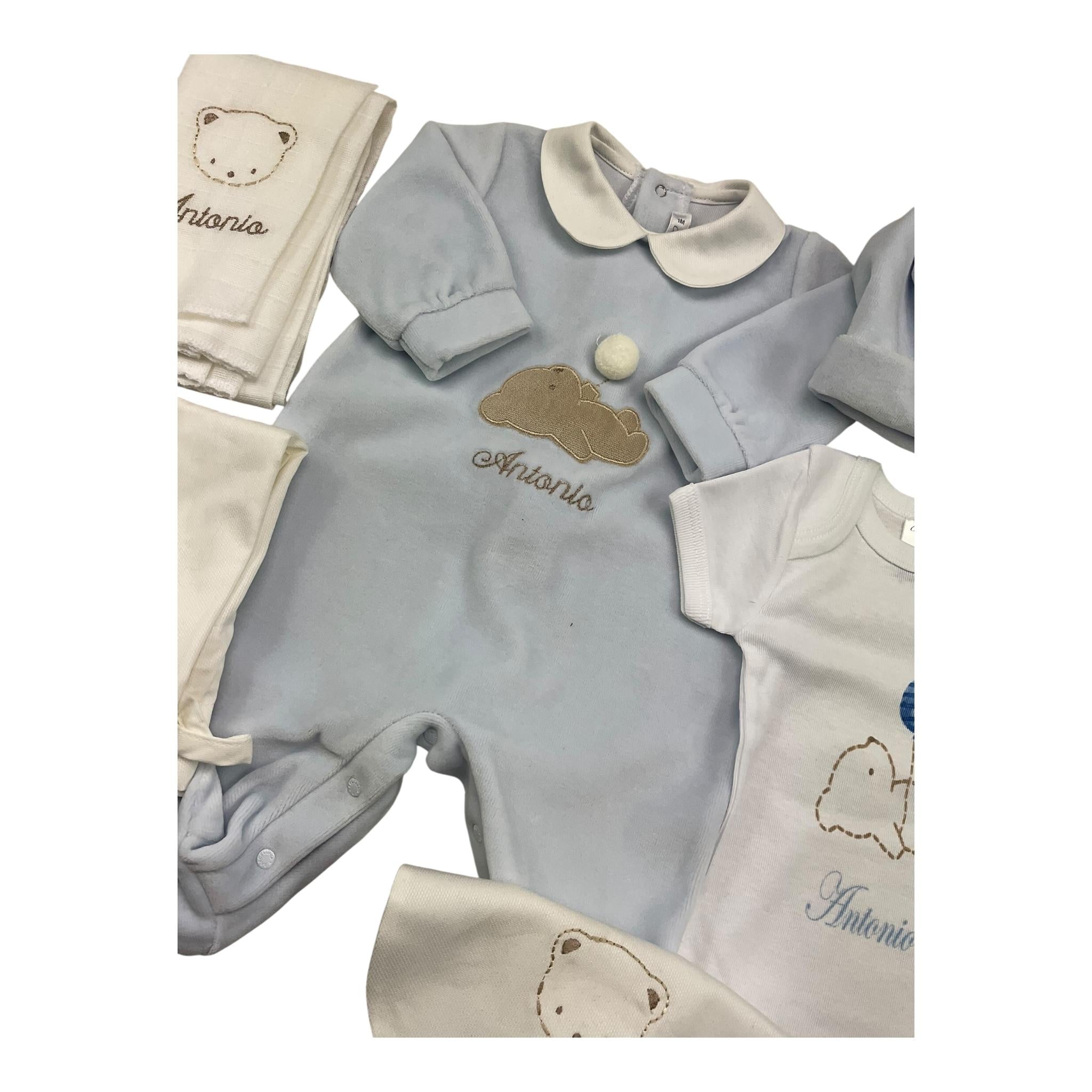 BARCELLINO completo personalizzato con nome 6 pezzi Azzurro/bianco per Neonato COMBRCR AZZURRO/BIANCO BARCELLINO 