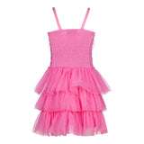 Aniye By Girl Einfarbiges Spaghettiträgerkleid mit rosa Tüll für Mädchen