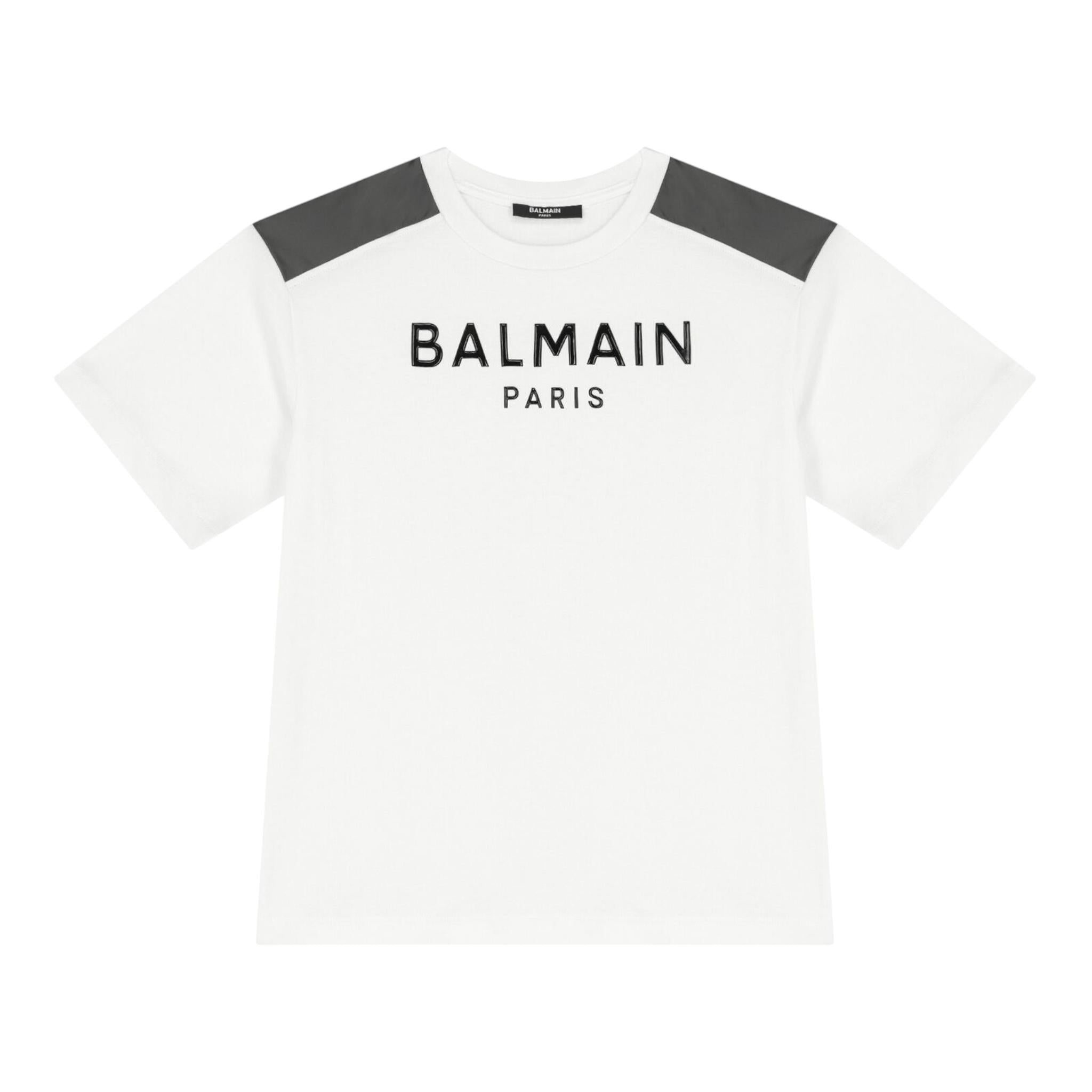 BALMAIN t-shirt girocollo tinta unita con stampa Bianco per Bambino BV8Q81 BIANCO BALMAIN 