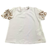Le Bebe' Einfarbiges T-Shirt mit Rundhalsausschnitt und kontrastierenden Ärmeln in Weiß für Baby-Mädchen