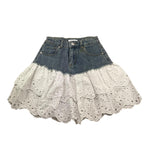 Met Gonna In Denim Tinta Unita con Pizzo San Gallo per Bambina ME367 BLU MET 