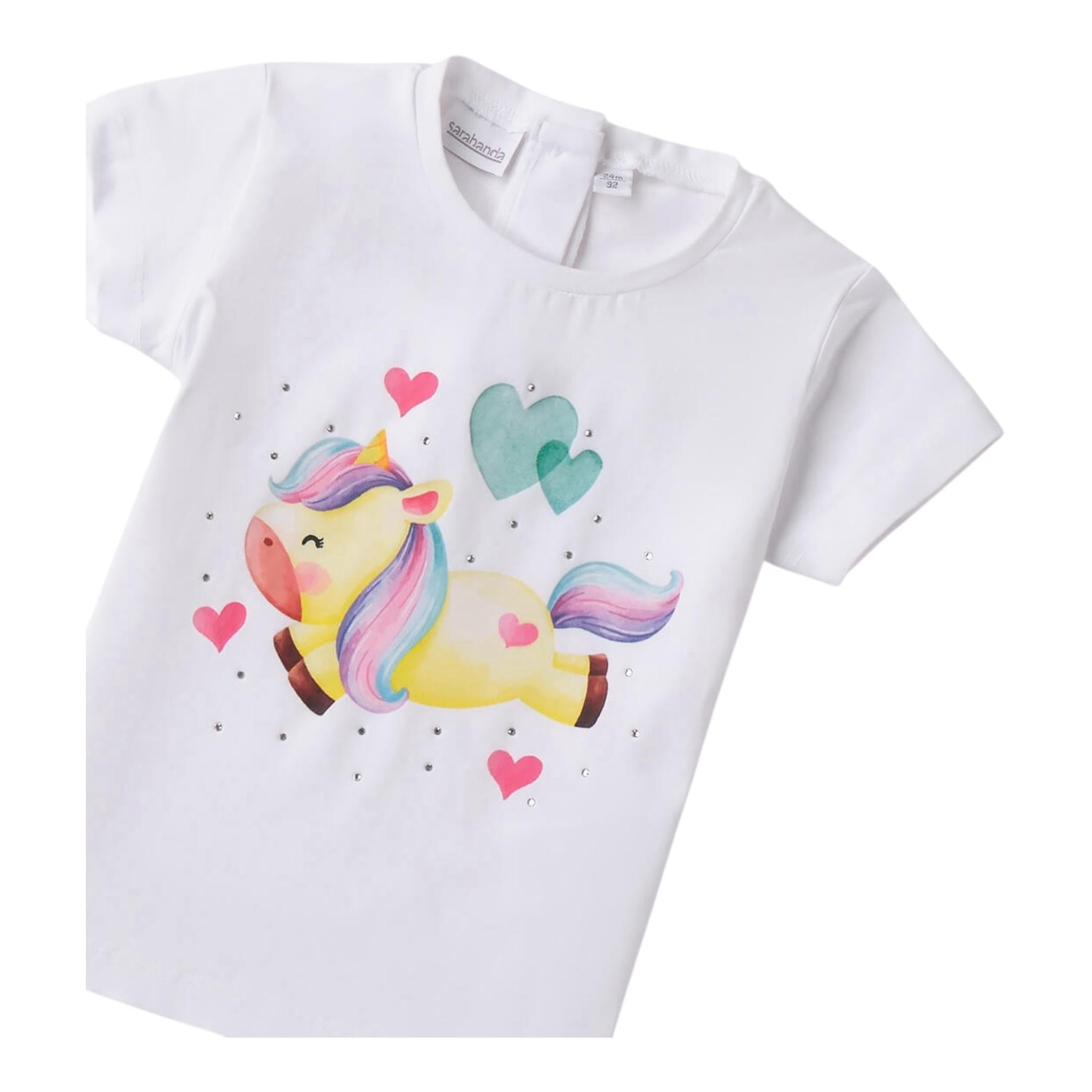 Sarabanda T-Shirt Girocollo Tinta Unita con Stampa per Neonata 0B236N BIANCO SARABANDA 