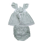 Babidu Completo 2 Pezzi Camicia-Coulotte Fantasia A Righe per Neonata 93409 VERDE BABIDU 