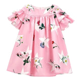 Monnalisa Abito Tinta Unita con Balze E Fantasia Fiori per Bambina 11C903 ROSA MONNALISA 