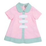 Simonetta Kleid Halbarm Einfarbig mit kontrastierenden Profilen Rosa für Baby Mädchen