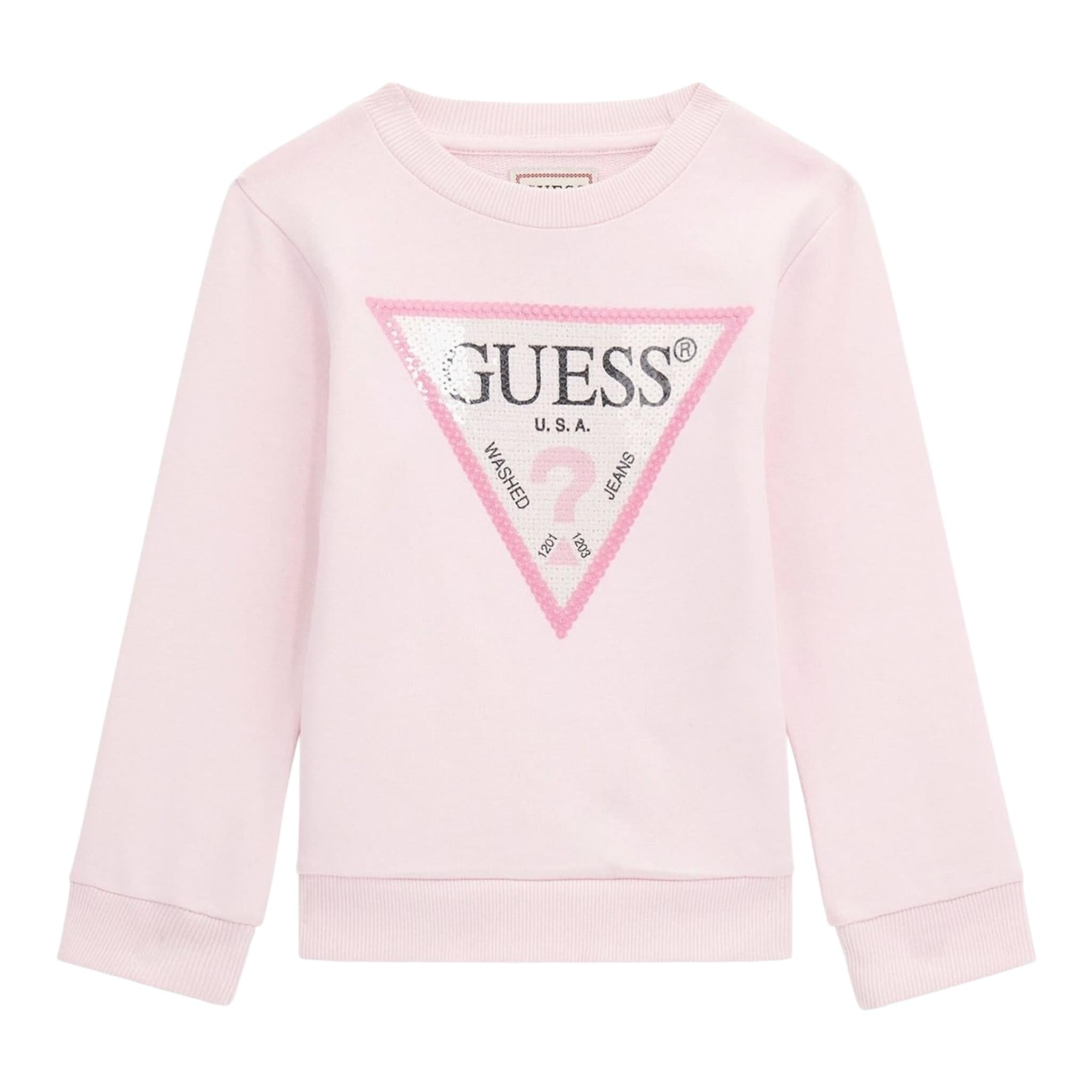 GUESS felpa chiusa girocollo tinta unita con logo Rosa per Neonata K4YQ10KA6R3X ROSA GUESS 