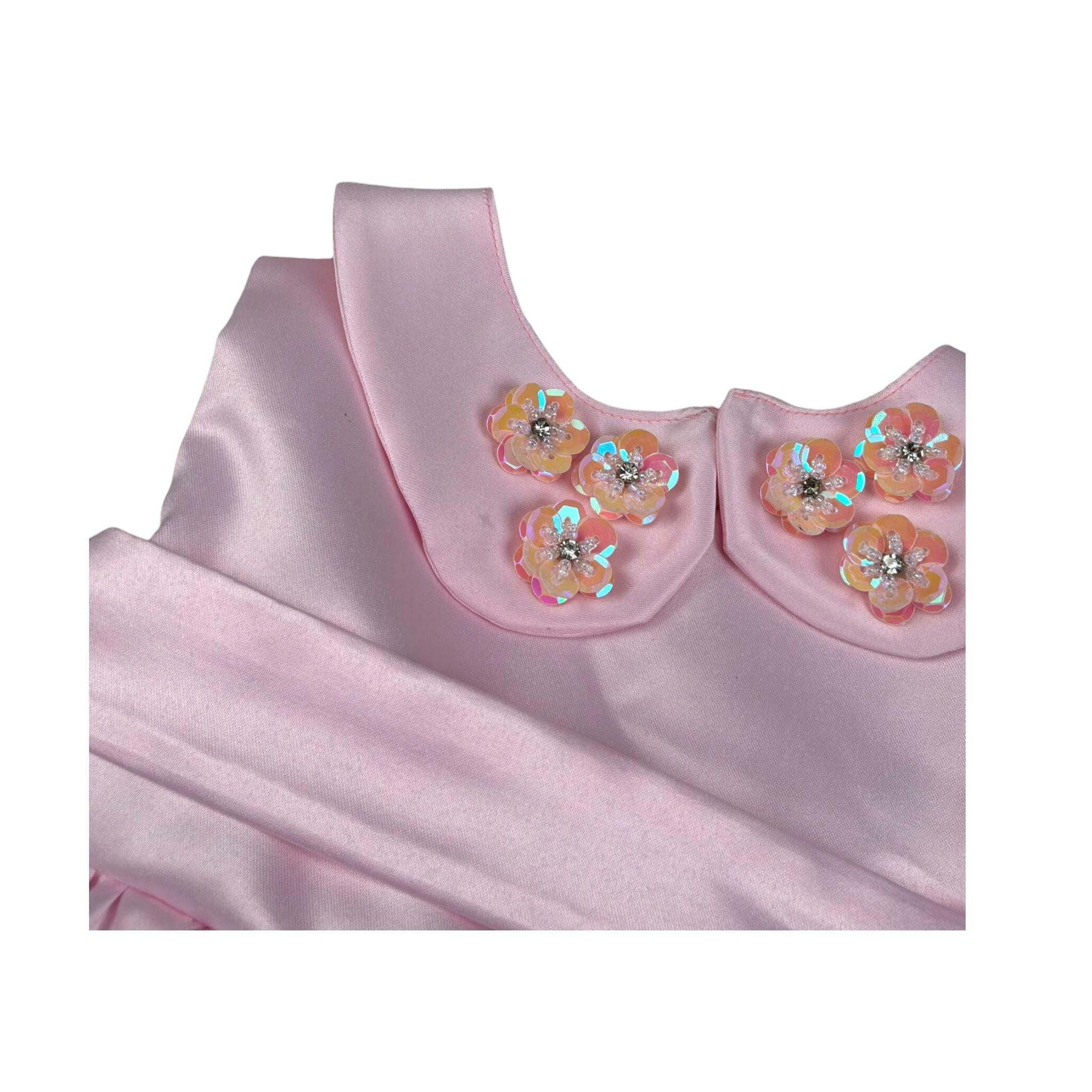 A' La Page Abito Mezza Manica Tinta Unita con Fiocco E Colletto per Bambina ANGELITEJ ROSA A' LA PAGE 