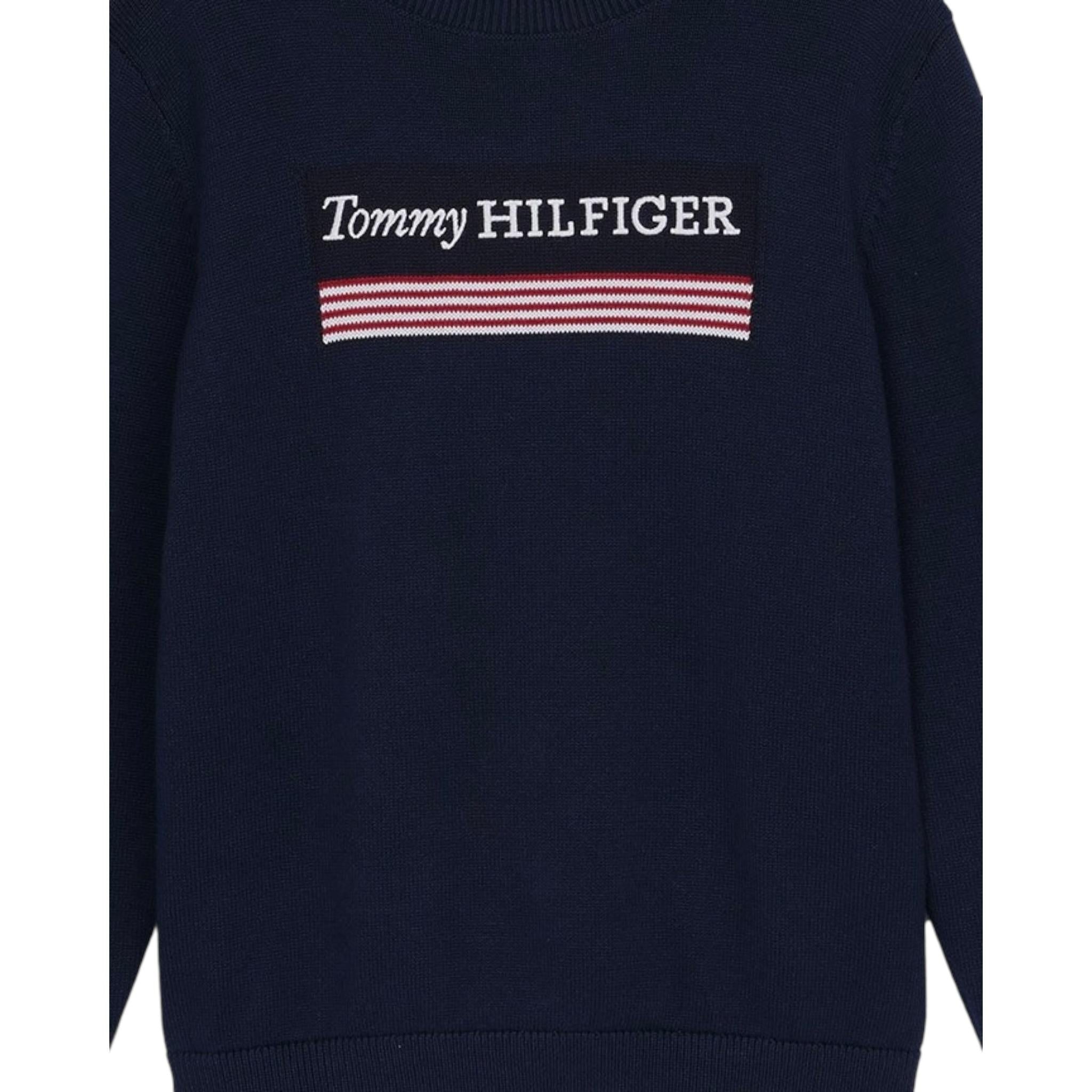 Tommy Hilfiger Maglia Girocollo Tinta Unita con Stampa per Bambino KB0KB09344 BLU TOMMY HILFIGER 