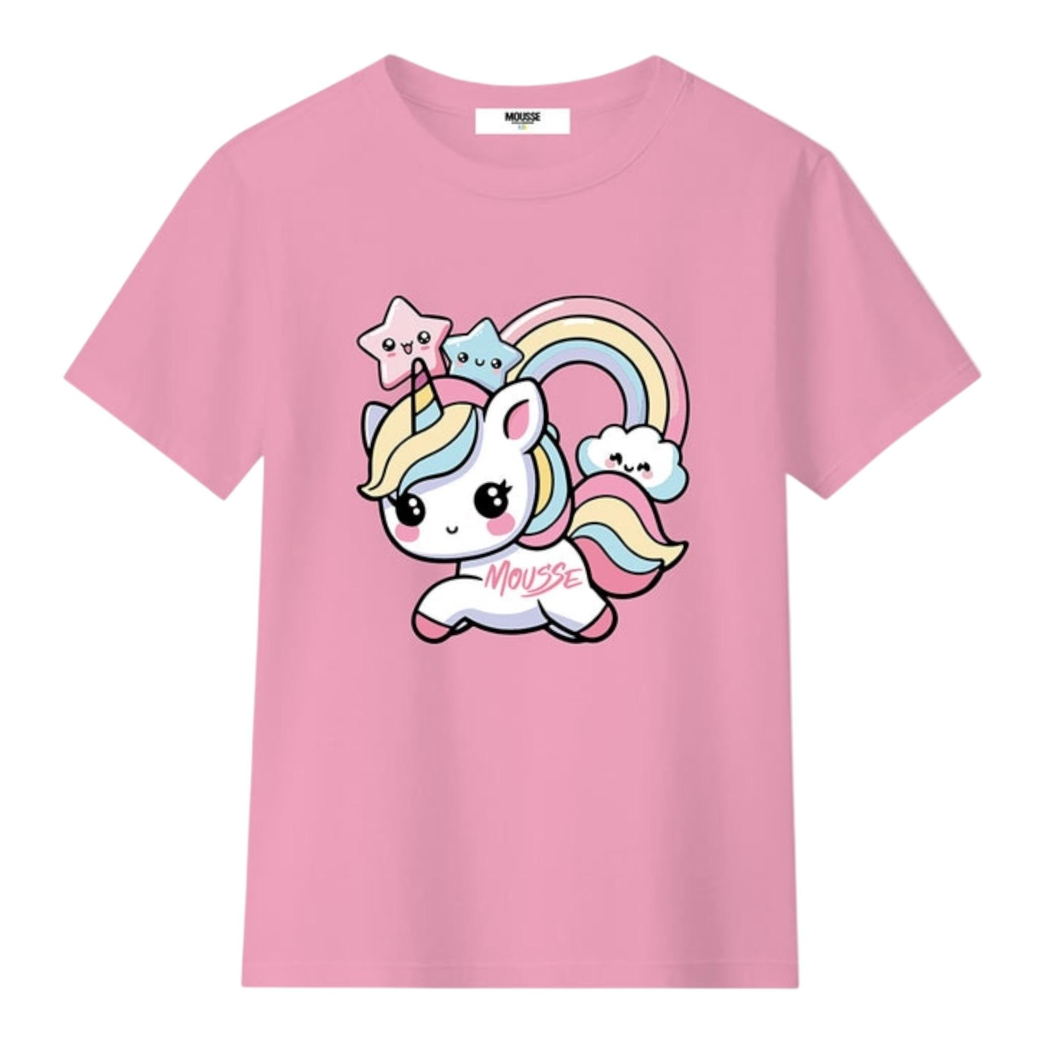 Mousse T-Shirt Girocollo Tinta Unita con Stampa per Bambina UNILEOOOO ROSA MOUSSE 